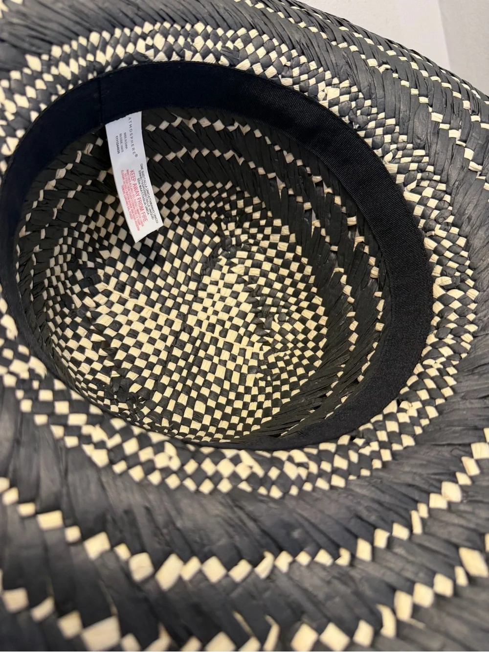 Wide Brim Woven Black Straw Sun Beach Hat Atmosphere Primark Rainbow Pom Pom